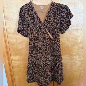 Time and Tru Brown Leopard Print Wrap Dress